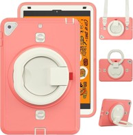 NIKCORP Oklopna maska za iPad Mini 5/4 7,9" s rotirajućim postoljem 360° i ručnim držačem troslojna, roza